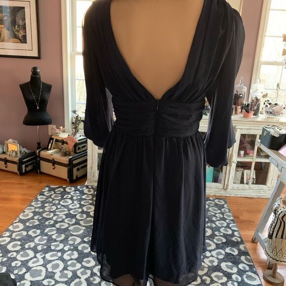 ASOS Navy Deep V Chiffon Sleeve Grecian Cocktail Dress sz 4 EUC - Picture 4 of 6